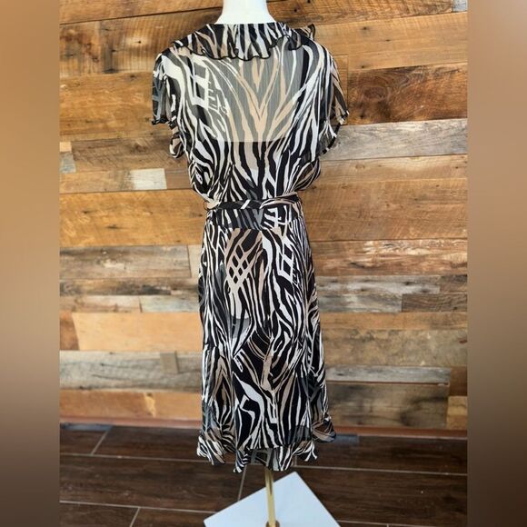 MSK Zebra Animal Print Sheer A-Line tie Dress black liner - Picture 2 of 10